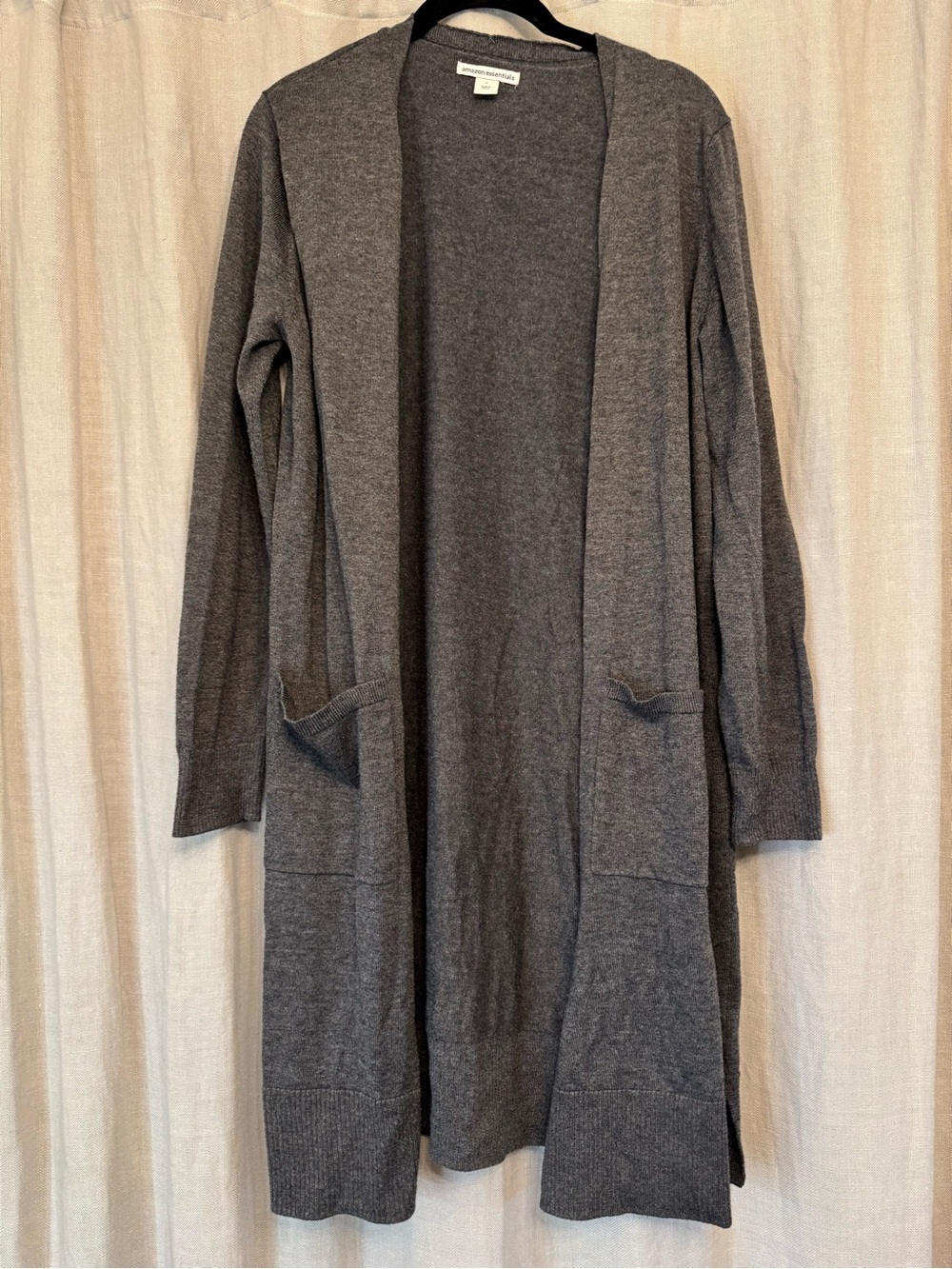 Amazon Essentials Charcoal Gray Long Knit Duster Cardigan Sweater Pockets M